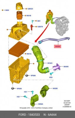 шланг вентиляции картерных газов!\ Ford Transit 14>/Duratorq 2.2 1 843 533 FORD