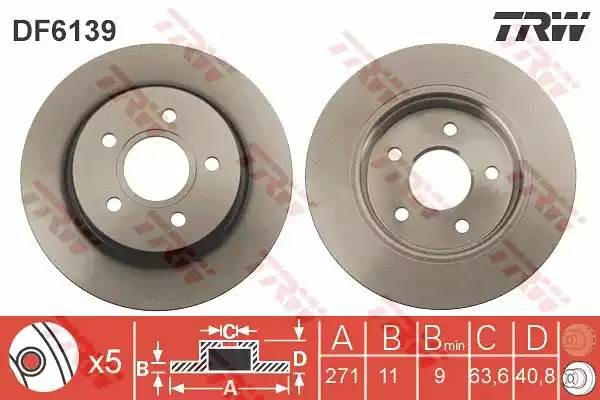 Диск тормозной задний FORD FOCUS III DF6139 DF6139 TRW