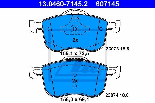 13.0460-7145.2 колодки дисковые !передние\Volvo S80 98>/V70/S60 00>/XC70 2.5D5 0 13.0460-7145.2 ATE