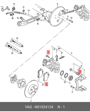 болт суппорта задн.!\Audi 100/A6/80/A4 82>/A8 94-99, VW Golf <99/Passat/Sharan 8 N 010 241 24 VAG