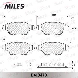 Колодки тормозные задние (без датчика) (Смесь Low-Metallic) OPEL ASTRA G 98/ZAFI E410478 MILES