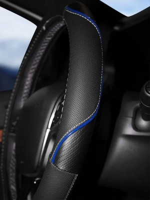 Оплетка на руль, искусст. кожа, текстура карбон, черная/синяя, бел. прошивка, 38 AWS-LI-17M AIRLINE