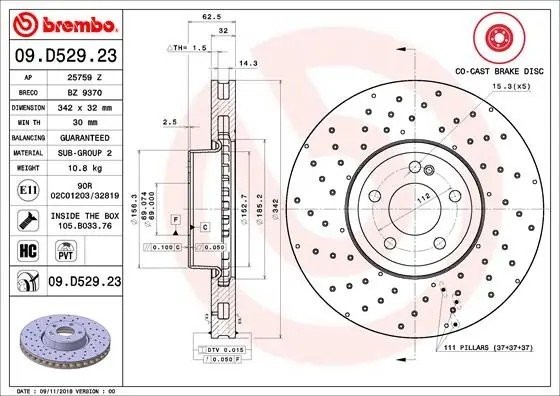 Диск тормозной 09.D529.23 09.D529.23 BREMBO