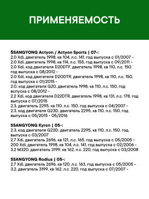 Фильтр воздушный SSANGYONG Actyon (06-),Kyron (05-),Actyon Sports (06-) (D20/27) AF196 RAF FILTER