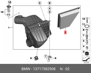 Фильтр воздушный BMW 5 (F10),X1 (E84) (N20) OE 13 71 7 582 908 BMW