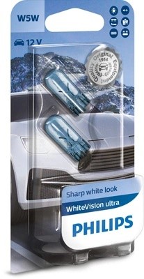 Лампа 12V W5W T10W W2.1x9.5d 4200K блистер (2шт.) White Vision Ultra PHILIPS 12961WVUB2 PHILIPS