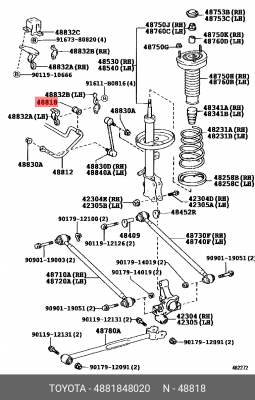втулка стабилизатора! заднего d16\ Toyota Harrier 03-12, Lexus RX330/350 03> 48818-48020 TOYOTA