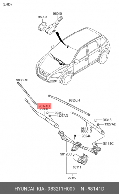 Поводок стеклоочистителя пассажирский 98321-1H000 983211H000 HYUNDAI KIA