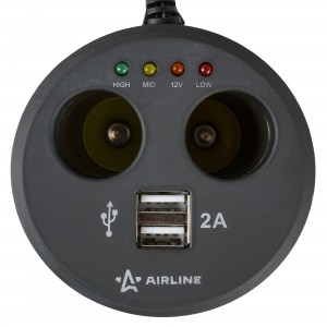 Прикуриватель-разветвитель 2 гнезда + 2USB в подстаканник с индикат.заряд.АКБ об ASP-2U-12 AIRLINE