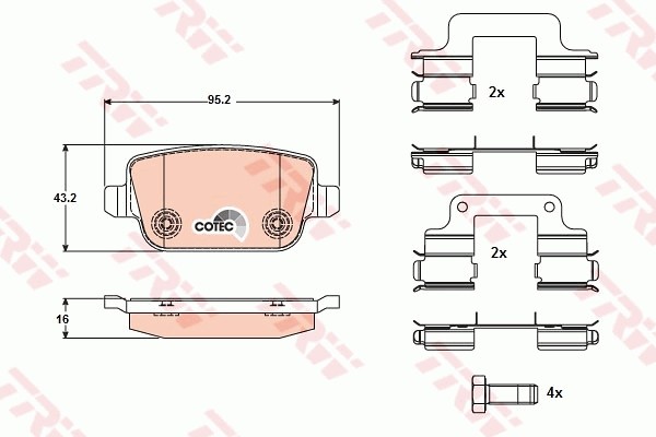Колодки тормозные LAND ROVER Freelander задние (4шт.) TRW GDB1708 TRW