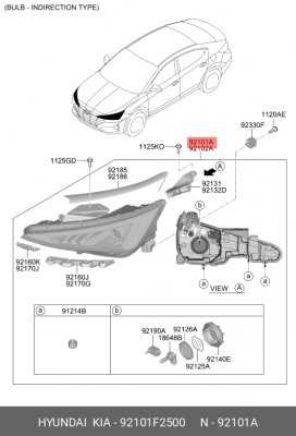 Фара HYUNDAI Elantra (19-) левая OE 92101F2500 HYUNDAI KIA