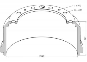 барабан тормозной !420x180/192 H227 D290/335 n10x23 \SAF RS 9042 06643400A PETERS ENNEPETAL