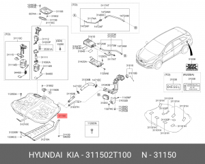 Бак топливный HYUNDAI i40 (11-) (2.0) OE 311502T100 HYUNDAI KIA