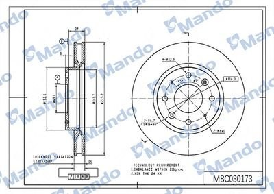 Диск тормозной KIA Sorento (02-) задний (1шт.) MANDO MBC030175 MANDO