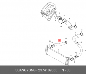 Патрубок SSANGYONG Kyron (05-) (D20) интеркулера впускной OE 2374109060 SSANG YONG