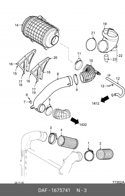 хомут воздушного патрубка! D111-117мм\ DAF XF105 1675741 DAF
