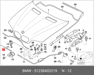 трос открывания капота!\ BMW X5 E53 00-07 51 23 8 403 219 BMW