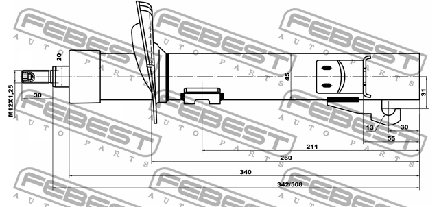 Амортизатор передний комплект GAS.TWIN TUBE 21110-008F-KIT FEBEST