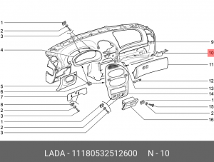 Облицовка ВАЗ-1118 панели приборов АвтоВАЗ 11180-5325126-00 LADA VAZ