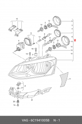 фара! левая двойная галогенная\ VW Polo 09-17 6C1 941 005 B VAG