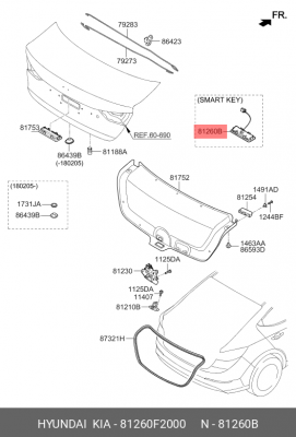 Кнопка открывания багажника HYUNDAI Elantra (16-) OE 81260F2000 HYUNDAI KIA
