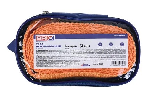 трос буксировочный! лента, 12т, 5м, с крюками, с сумкой\ BRX0080025 BRIX