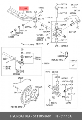 Балка подвески передней HYUNDAI HD65,72 дв.D4DD OE 511105H601 HYUNDAI KIA