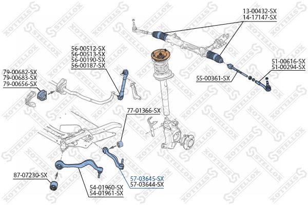 рычаг задний нижний левый! алюм.\ BMW E60 2.0i-4.5i/2.5D-3.5D 03> 57-03645-SX STELLOX