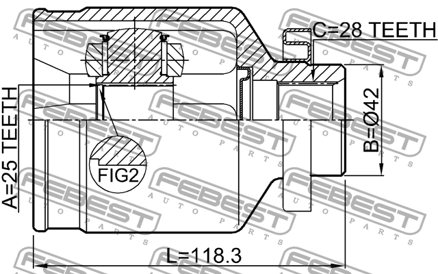 ШРУС ВНУТРЕННИЙ ПРАВЫЙ 25X42X28 2211-MAGRH FEBEST