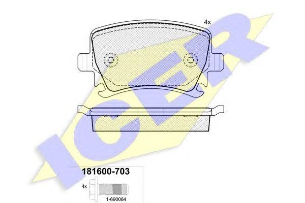 181600-703 колодки дисковые задние ! диск 16'/15'\ Audi A3 03>, VW Touran 03> 181600703 ICER
