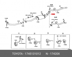 прокладка приемной трубы!\ Toyota Camry 2.4 02>/RAV 4 2.0/2.4 00>/Matrix 1.8 03> 17451-31012 TOYOTA
