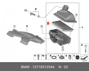 Фильтр воздушный BMW 2 (F45) MINI Cooper (F55) (1.5/2.0) OE 13 71 8 513 944 BMW