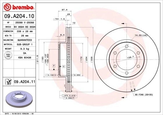 Диск тормозной 09.A204.11 09A20411 BREMBO