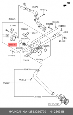 Крышка корпуса термостата 256302G700 HYUNDAI KIA