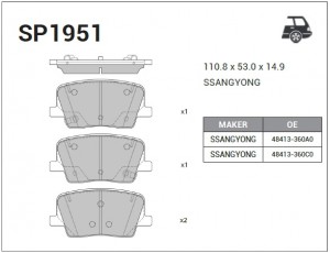 Колодки тормозные SSANGYONG REXTON 17- задние SP1951 SP1951 SANGSIN
