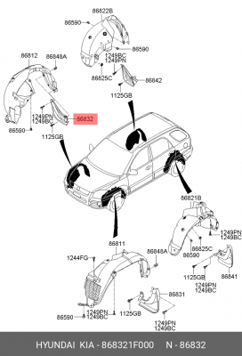Брызговик KIA Sportage (04-) передний правый OE 868321F000 HYUNDAI KIA