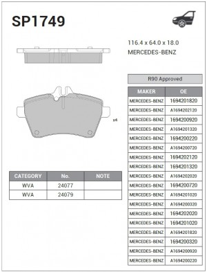 Колодки тормозные дисковые MB A-class W169 1.5-1.8CDi 04 SP1749 SP1749 SANGSIN