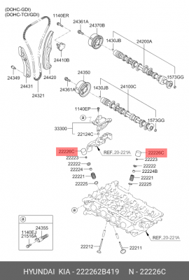 Толкатель клапана HYUNDAI Solaris (11-),Creta (17-) KIA Rio (11-) (1.4/1.6) (T=3 222262B419 HYUNDAI KIA