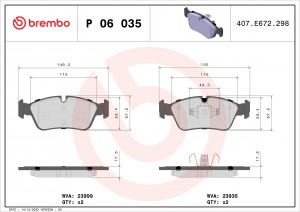 Колодки тормозные P06035 P06035 BREMBO