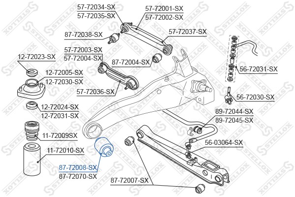сайлентблок зад.продол. рычага\Mitsubishi Carisma 95-02/Lancer 92 8772008SX 87-72008-SX STELLOX