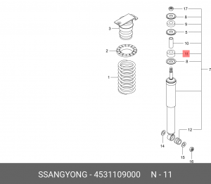 Втулка амортизатора SSANGYONG Actyon (06-),Kyron (06-) заднего верхняя OE 4531109000 SSANG YONG