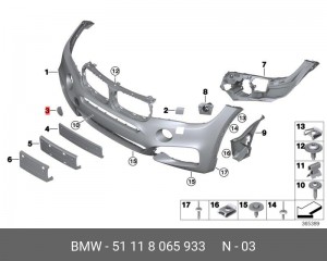 заглушка бампера переднего! крюка буксировочного\ BMW X6 F16/F86 14-20 51 11 8 065 933 BMW