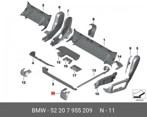 52207955209 Накладка направляющей сиденья Л Зд 52 20 7 955 209 BMW