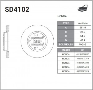 Диск тормозной передний HONDA CIVIC VII/VIII SD4102 SD4102 SANGSIN
