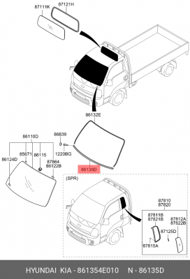 Молдинг KIA Bongo 3 (06-) стекла ветрового нижний OE 861354E010 HYUNDAI KIA