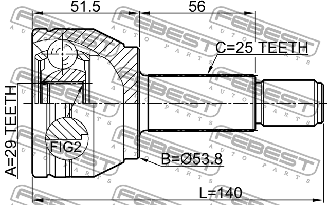 ШРУС наружный 29x53.8x25 MAZDA 2 DE 2007-2014 0510-M2 0510-M2 FEBEST
