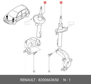 Амортизатор RENAULT Megane (03-09) передний левый/правый OE 8200663650 RENAULT