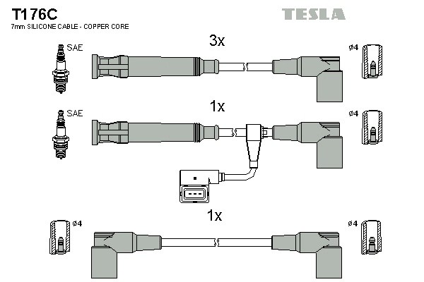 к-кт проводов!\ BMW E30/E36 1.6/1.8i 87-94 T176C TESLA