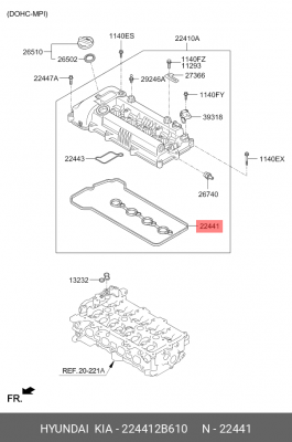 Прокладка крышки клапанной HYUNDAI i30 (11-) OE 224412B610 HYUNDAI KIA