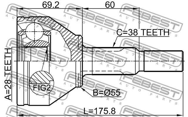 ШРУС наружный 28X55X38 FORD EXPLORER V TUB 2011- 2110-EXPL 2110-EXPL FEBEST